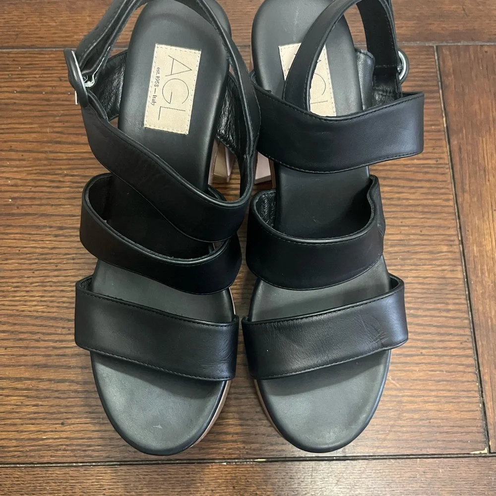 AGL‎ Sista Multi band black leather heel  Sandal- Size 40